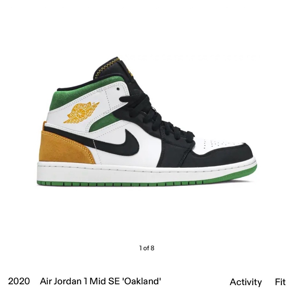 Nike Air Jordan 1 Mid SE 'Oakland' - Black, White, Green, Gold size 9